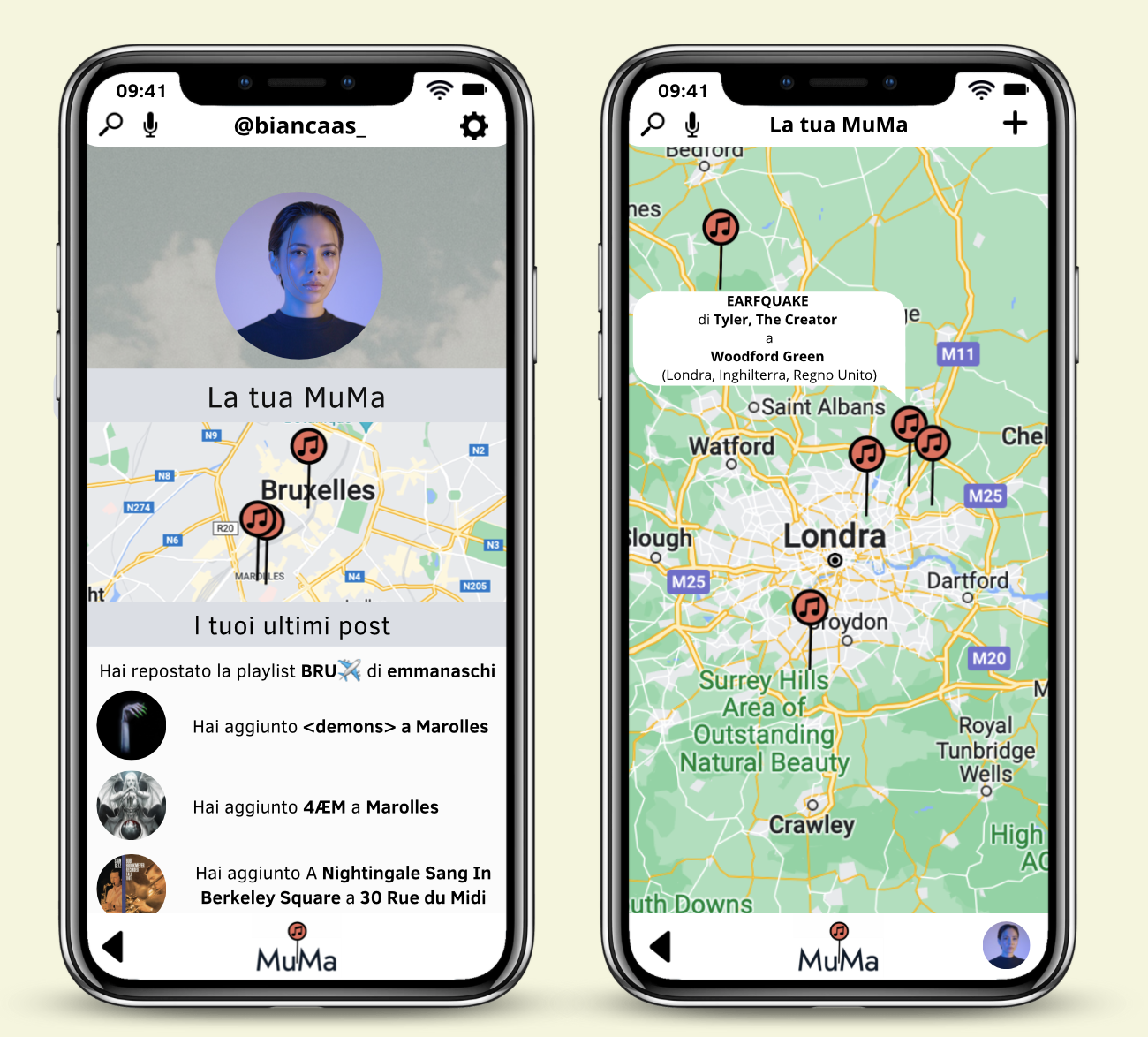Schermata profilo e mappa personale di MuMa